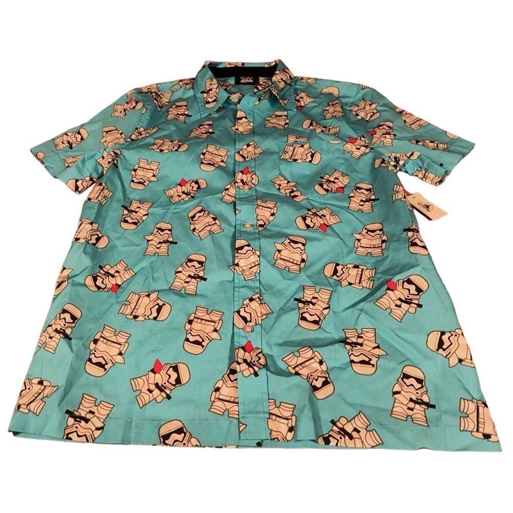 Disney Parks 2020 Star Wars Stormtrooper Blue Button Down Shirt NWT Men's size S